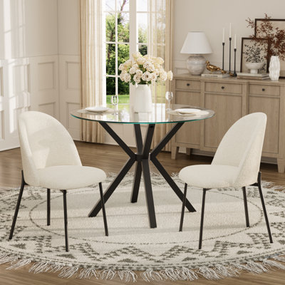 35.4-Inch Round Glass Dining Table Set With 2-4 Chairs, Modern Kitchen Dining Set For Small Spaces, Living Rooms, Apartments, And Bistros, Stylish Stainless Steel Base Dining Furniture Set