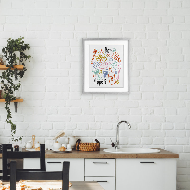 «Bon Appetit», reproduction d'art encadrée sous verre, design par Heather Dutton, Cadre de ferme gris, H 16 po x l 13 po