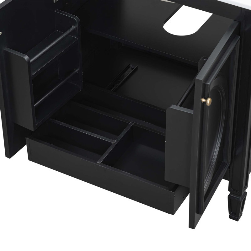 Meuble-lavabo de 30 po avec lavabo, deux portes avec tablette, charnières de porte à fermeture en douceur, style rétro, Noir