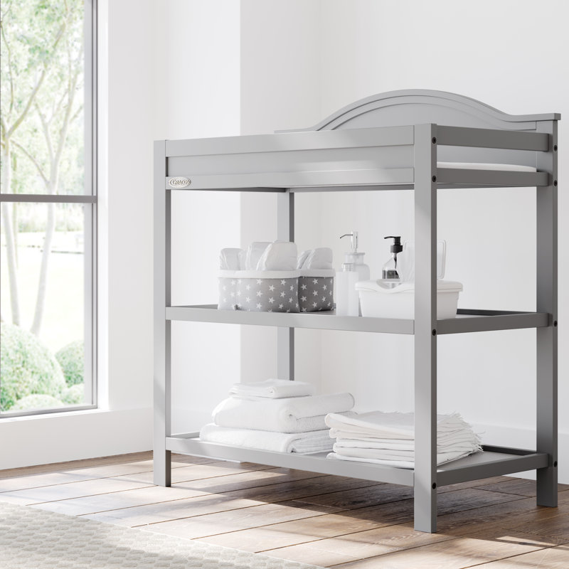 Pebble Gray Pine Wood Changing Table with Safety Strap