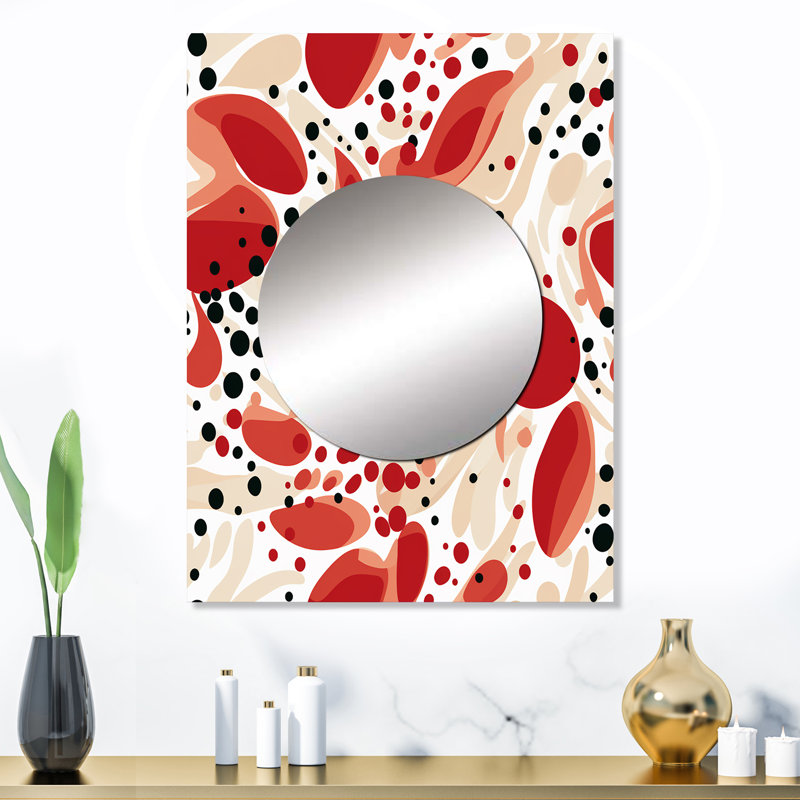 Motif à pois rouge et blanc Leamond - grand miroir à pois, miroir mural décoratif moderne, impression d'art en métal
