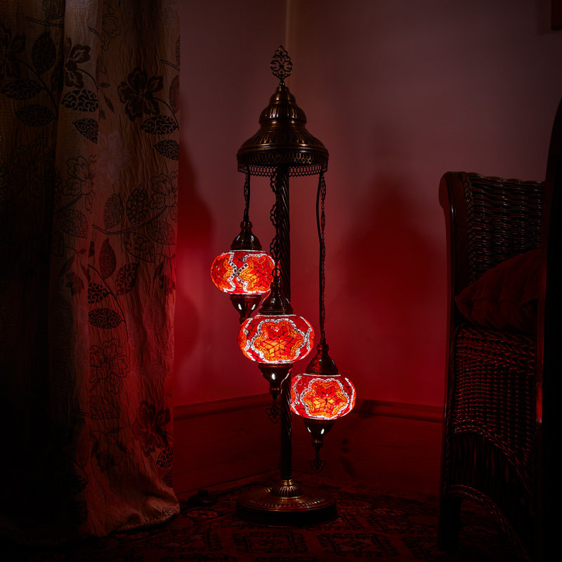 Karlie 102cm Antique Bronze Lighting Floor Lamp, Red/Orange
