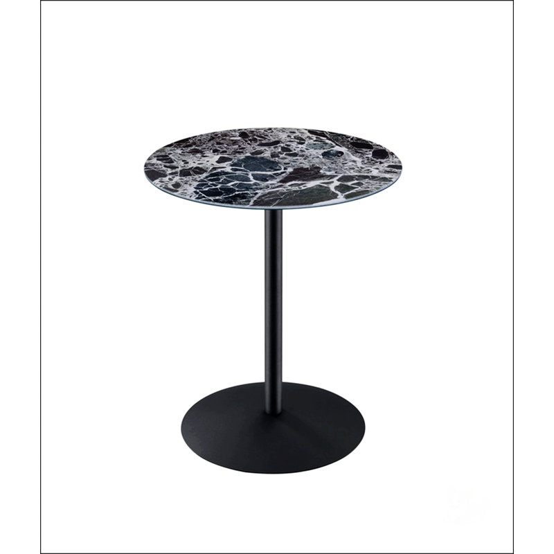 Orfeo 15.5 Inch Wide End Table With Adjustable Height And  Marble Textured Top,  For Modern And Versatile Spaces, Black