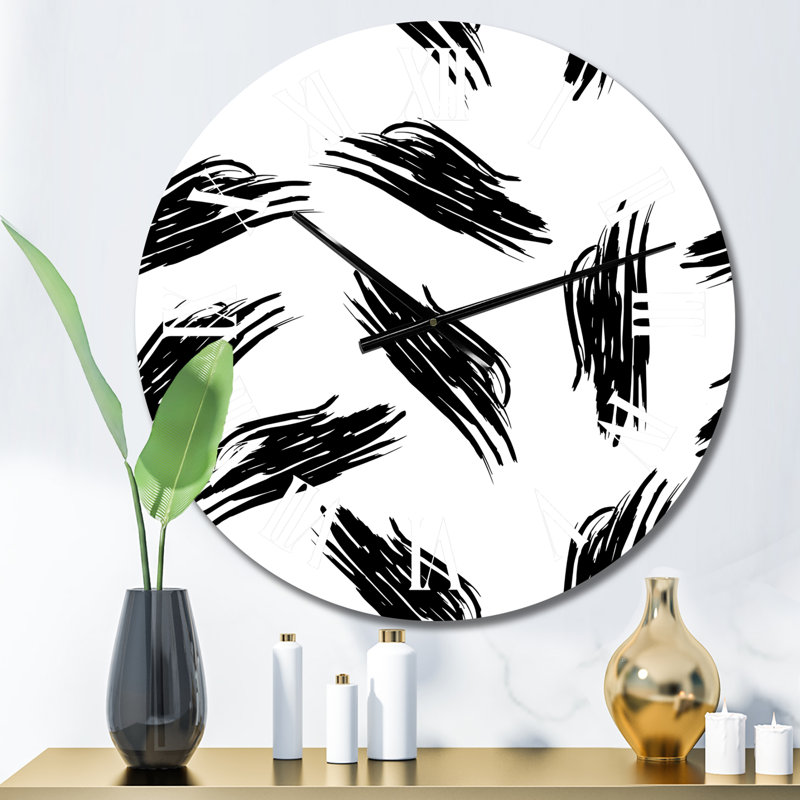 Graphique abstrait avec coups sur fond blanc - horloge murale moderne, Surdimensionné