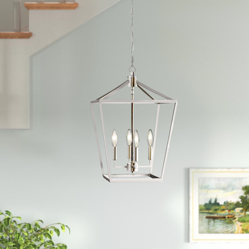 Lustre géométrique à 4 lumières Poisson, Nickel satiné, H 17 po x l 12 po x P 12 po