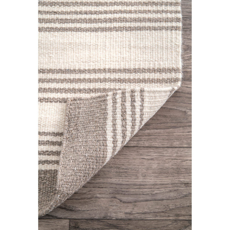  Tapis rayé beige en coton / laine, Rectangle de 5 pi x 8 pi