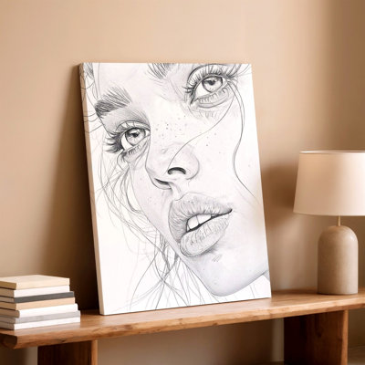 Portrait de femme croquis noir et blanc, dessin au trait, reproduction d'art sur toile, œuvre décorative blanche et noire pour la maison, la chambre à coucher, le salon, le bureau et la décoration murale