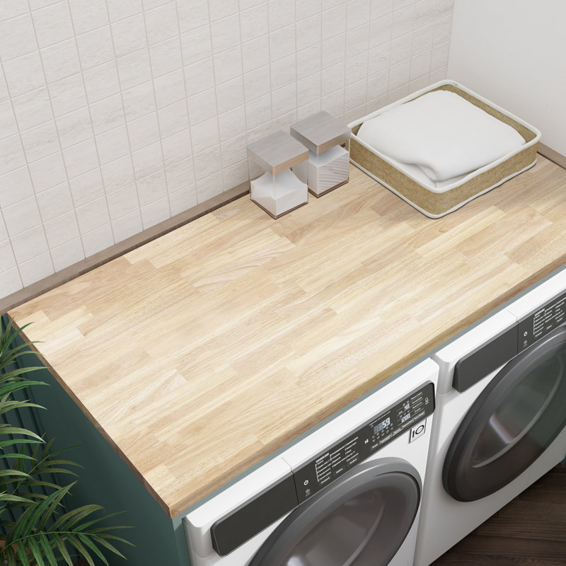 Biserka Unfinished Hevea Solid Wood Butcher Block Countertop for DIY Kitchen Countertop, Desk Top, Workbench