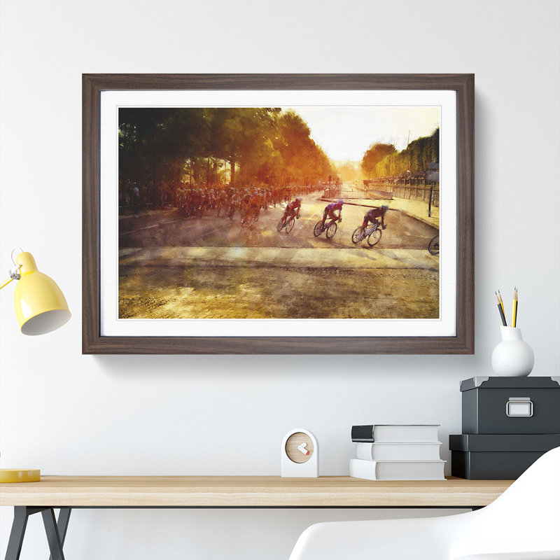 Tour de France Cycling - Picture Frame Graphic Art, 27cm H x 36cm W x 2cm D, Walnut