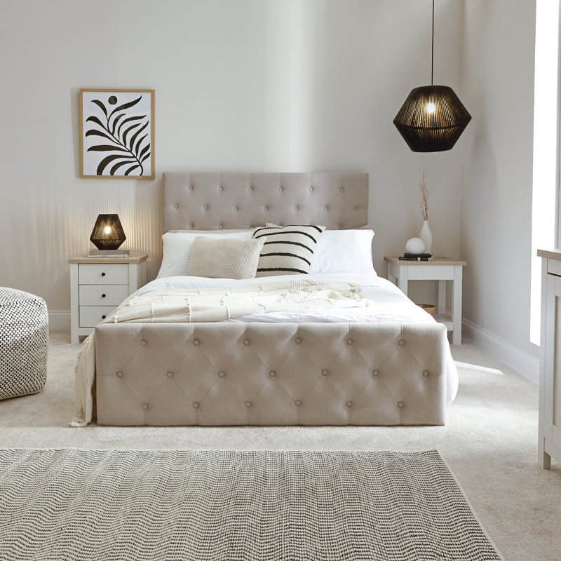 Mikayla Upholstered Bed, Double (4'6), Soft Beige