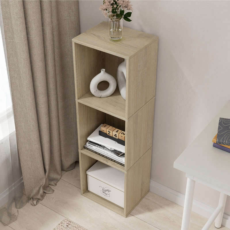 37,52 po Bibliothèque étagère haute en chêne naturel à 3 tablettes, (3 tablettes) H 37,52 po x l 11,81 po x P 9,45 po, Brun
