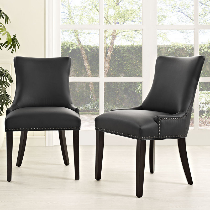 High Back Black Leather Upholstered Parsons Side Chair