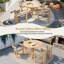 Table de salle à manger ronde en bois d'acacia de 44,5 pouces avec base en X à lattes pour table de jardin à l'arrière