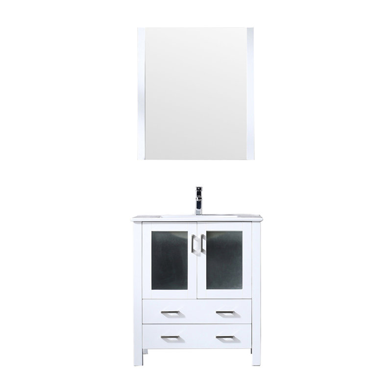 30" W X 17.51" D White Bath Vanity With Ceramic Surface, Faucet, And 28" 32" H Mirror 18.25" Featuring Top,