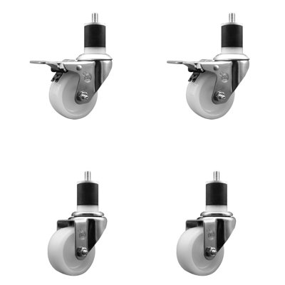Nylon Swivel 1-7/8 Inch Expanding Stem Caster Set 2 Total Lock Brakes