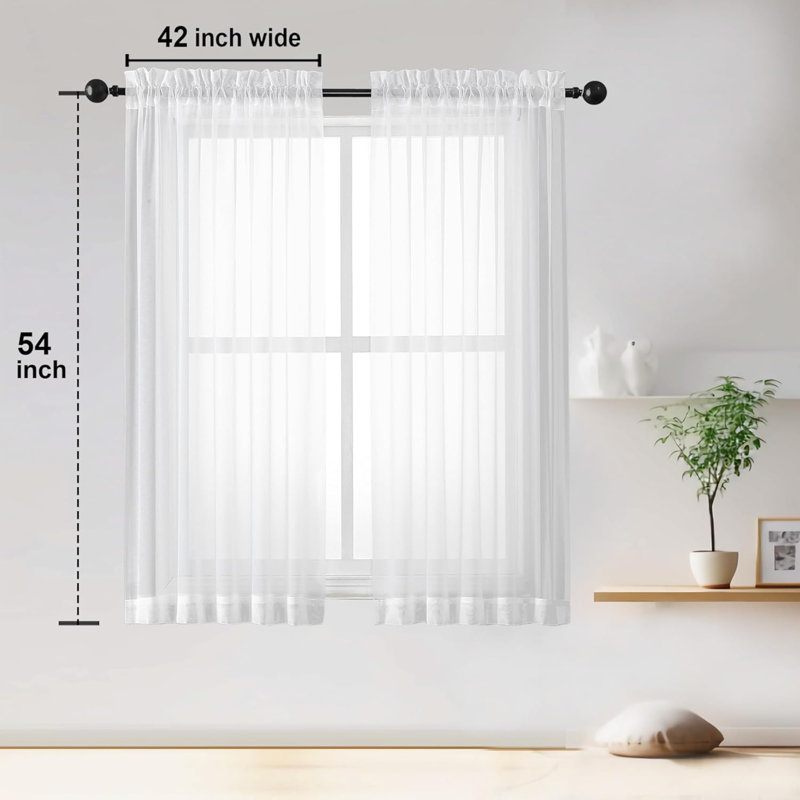 Sheer Curtains 2 Panels Set, Rod Pocket Curtain Sheers For Living Room/Bedroom, Light Filtering Voile Panels Drapes Small Window Treatments 2 Pcs Total Wide 84 Inches