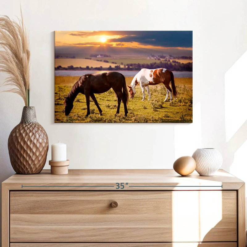 Brampt Horses On Pasture, 16" H x 24" W