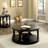 Antique Black Solid Wood Round Coffee Table With Storage