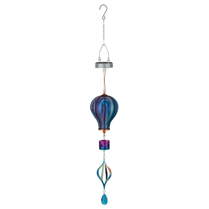 33" Hanging Swirl Balloon Solar Lantern with Glass Panels and Metal Frame - Purple, Purple