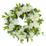 22" Spring Wreath with Hydrangeas and Lemons