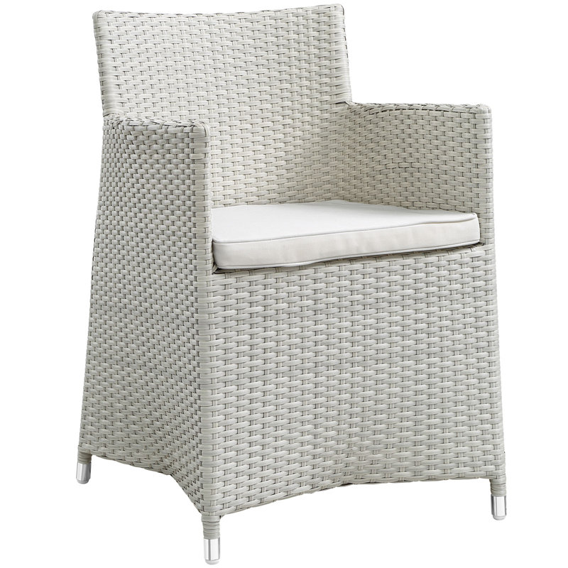 Modway Junction Wicker Rattan Outdoor Patio Two Dining Arm Chairs with Cushions in Gray White, Gray