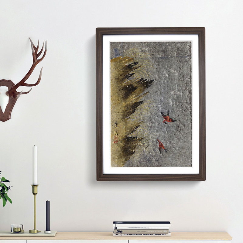 Two Birds by Shibata Zeshin - Framed Print, 48cm H x 36cm W x 2cm D, Walnut Framed