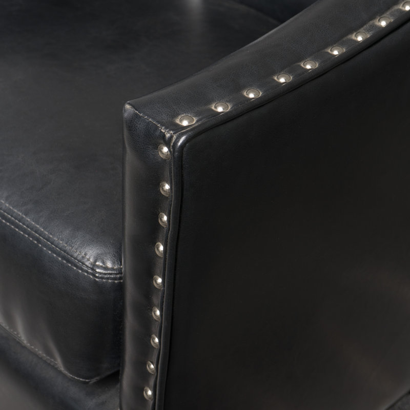 Aous Faux Leather Barrel Chair, Black Faux Leather