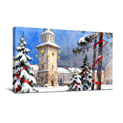 Christmas Snowy Christmas Town Clock Tower Scene