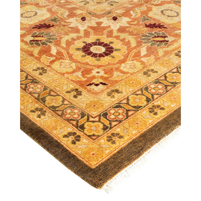 Tapis vert Haynie en laine noué à la main 12 pi 1 po x 17 pi 7 po