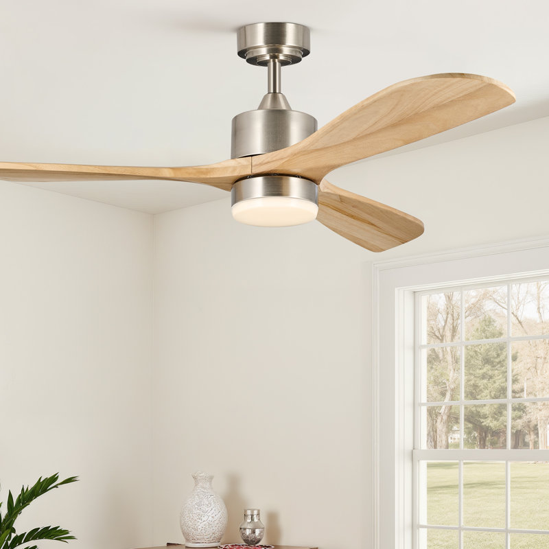 Calisse 52" Modern Farmhouse Ceiling Fan with Dimmable LED Light and Remote, Chrome/Natural