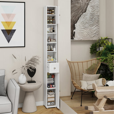Grande armoire de rangement pour salle de bain mince, armoire de salle de bain autoportante 71 po avec 1 tiroir, 2 portes et 4 tablettes réglables