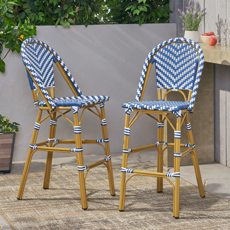 2 29,5 po d'extérieur français - bleu marine / blanc, cadre en aluminium avec finition, PE, rouille, utilisation de jardin 2 bleu, blanc, effet rouille