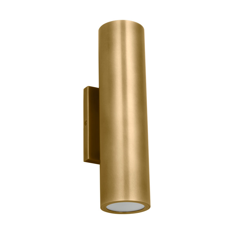 Sean Lavin Pressa 2-light outdoor round medium wall sconce light in black finish with glass shades, Hand Rubbed Antique Brass