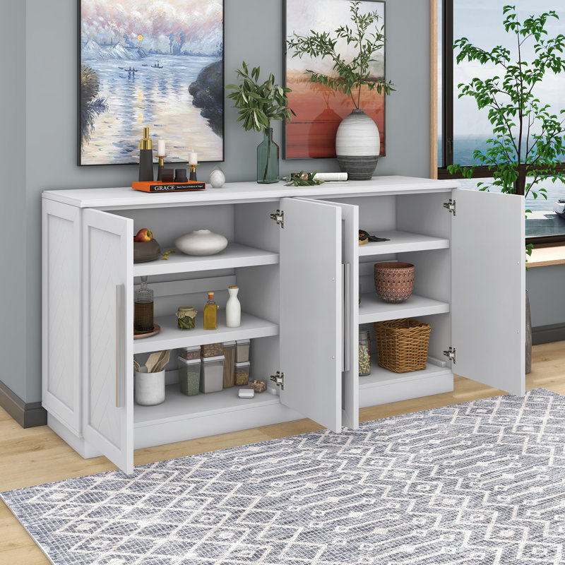 White Wood Console Table with Adjustable Storage Shelves