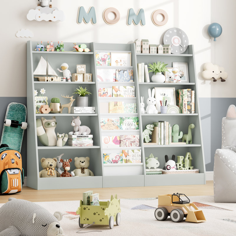 ON SALE!  5-Tier Kids Bookshelf with Storage Pockets, Gray Wisp