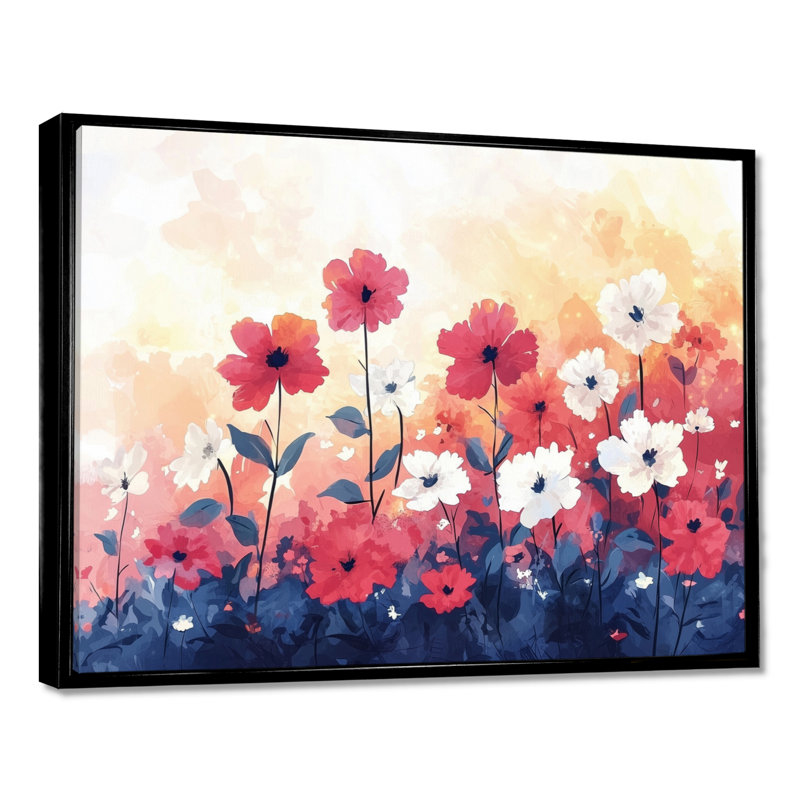 Jaciya Pastal Sunset Hues Seasonal Flowers - Fleurs saisonnières, art mural, H 30 po x l 40 po, Noir