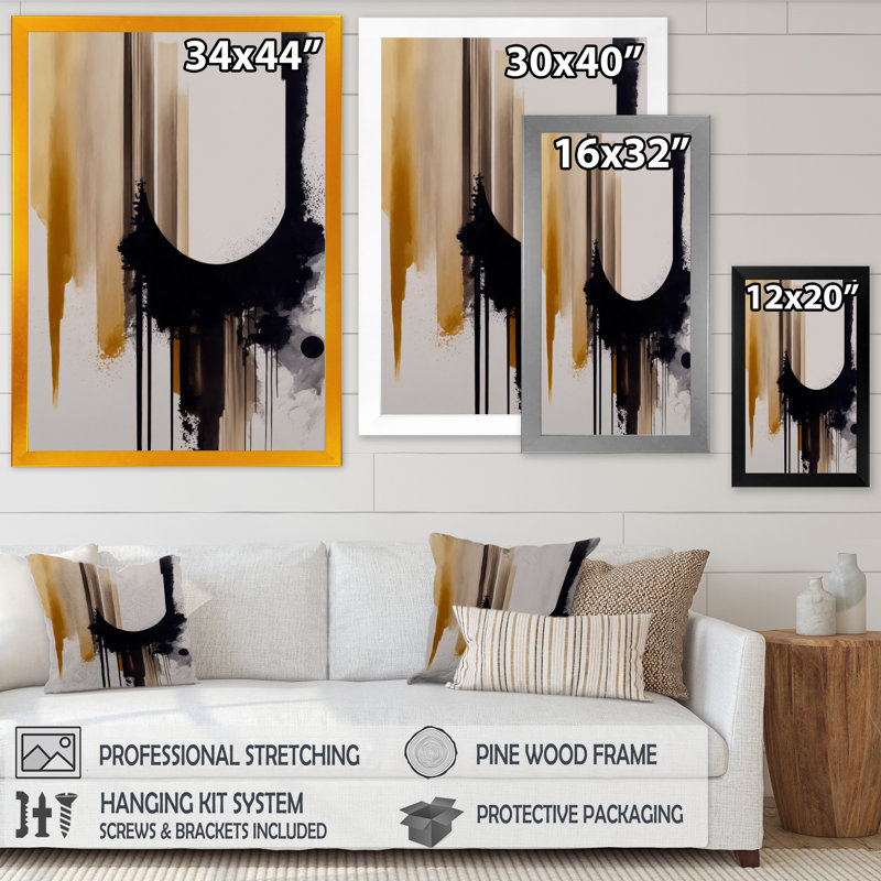 «Golden Minimalist Abstract I», reproduction sur toile, Cadre flottant doré, H 44 po x l 34 po x P 1,5 po
