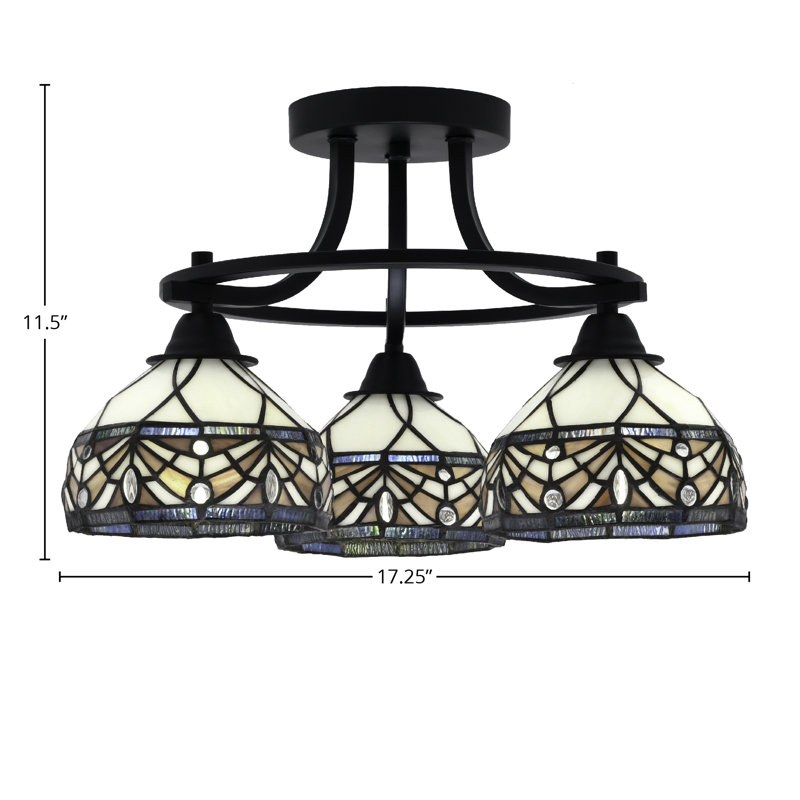 Paramount 3 Light Semi-Flush Shown In Matte Black Finish With 7" Royal Merlot Art Glass