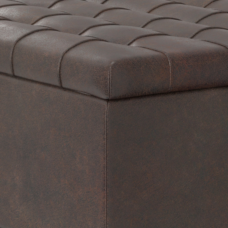 Harrison Distressed Brown Tufted Vegan Leather Storage Ottoman