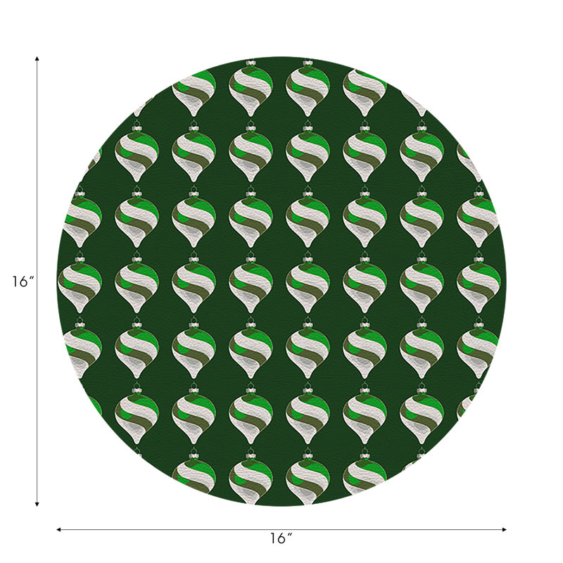 Xmas Ornament Vegan Leather Round Pebble Placemat, Green