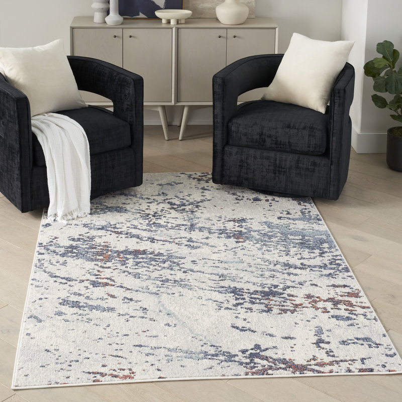 Tapis d'intérieur moderne bleu ivoire Wrought Studio ™ Motion 5 pi 3 po x 7 pi