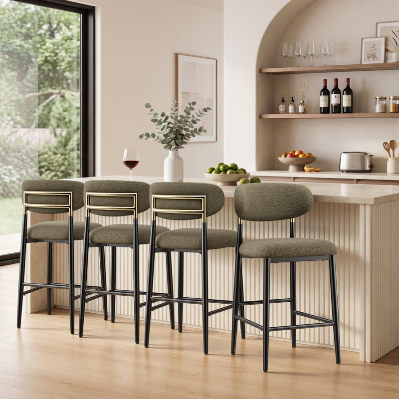 Upholstered Bar Stool with Iron Frame, Brown