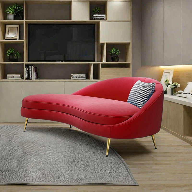Méridienne confortable en velours de bois massif, Rouge, Right Hand Facing