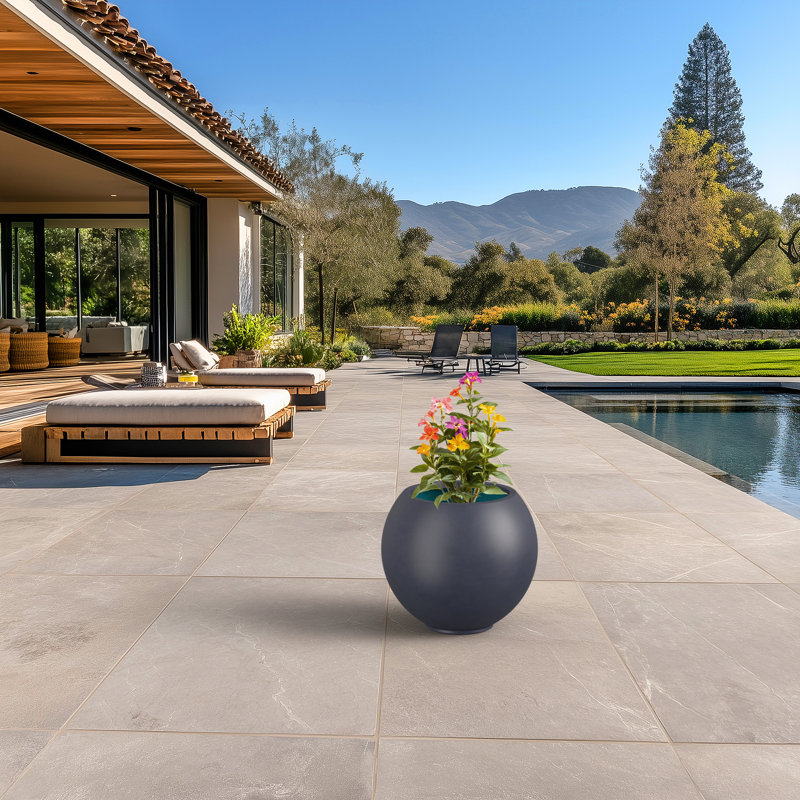 Petit pot à fleurs / pot rond en béton avec trous de drainage, Gris granit (intérieur amélioré)