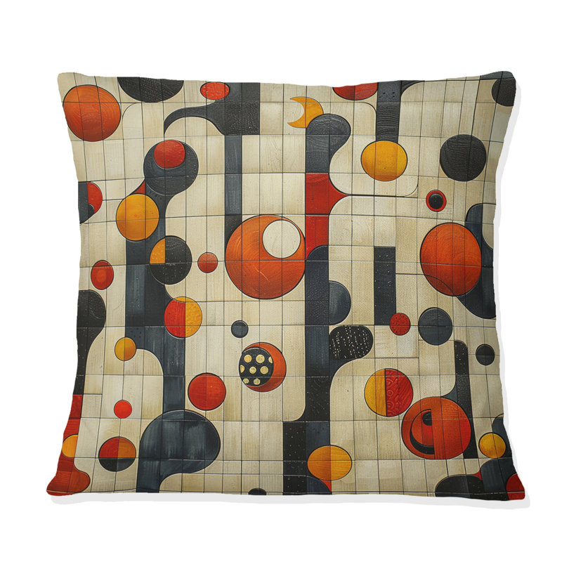 Coussin décoratif moderne à formes géométriques orange et jaune IV, H 16 po x l 16 po