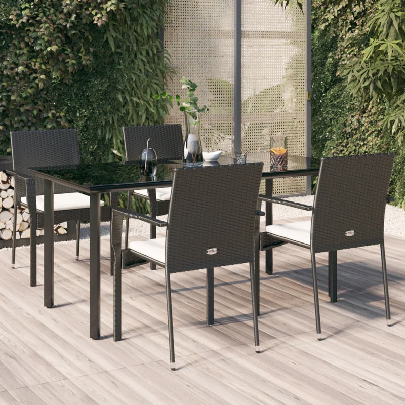 Dassiah 4 - Person Wicker Patio Dining Set with Rectangular Table , Cushions Included, Rectangle, Gray