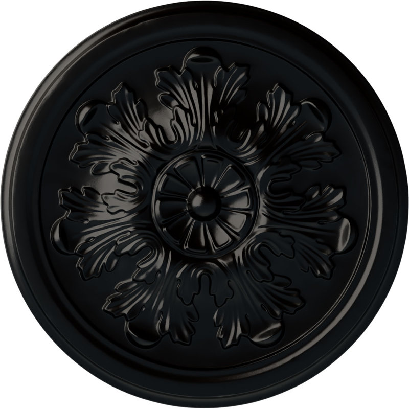 Médaillon de plafond en acanthe Endurathane Legacy, 12 3/4 po x P 7/8 po (convient aux auvents jusqu'à 3 1/2 po), fini noir de jais peint à la main