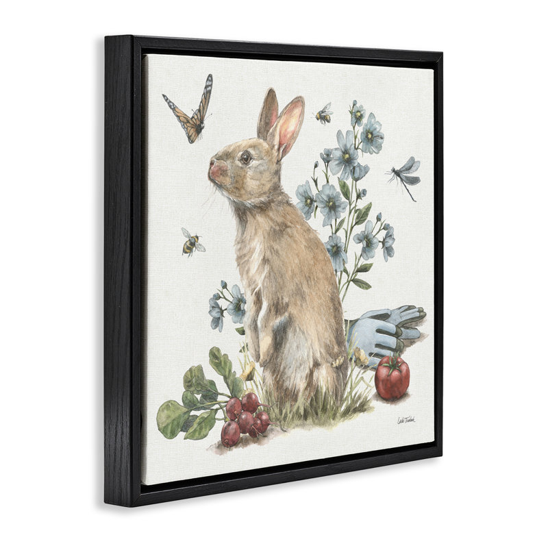 «Garden Patch Bunny» par Leslie Trimbach, Cadre flottant noir de jais, H 18 po x l 18 po