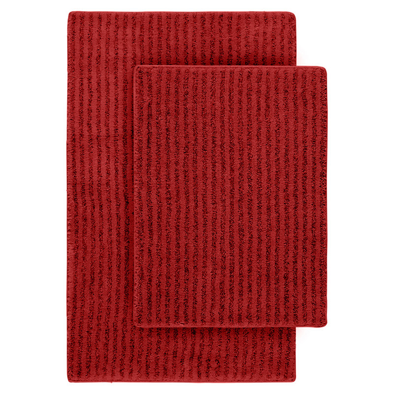 Viridian Nylon 2 Piece Bath Rug Set with Non-Slip Backing, Chili Pepper Red