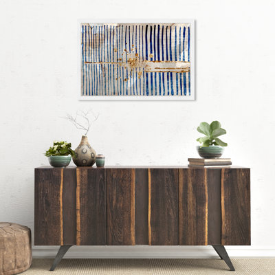 «Blue and Gold Abstract Lines» par Oliver Gal - reproduction imprimée